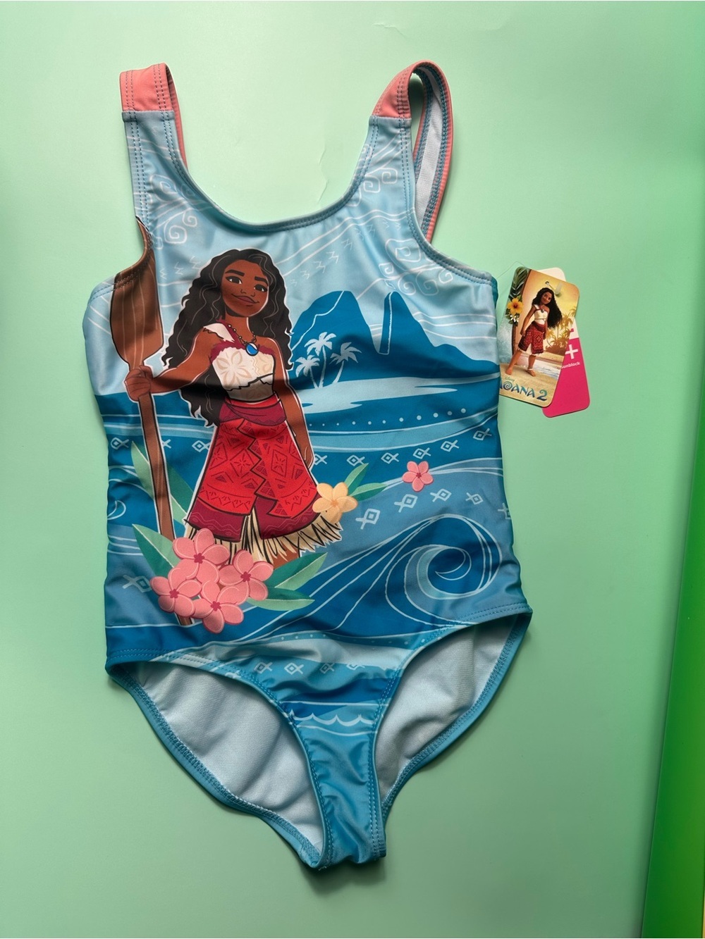 Disney Girls' Blue Swimsuit with Pink Accents and Character Print